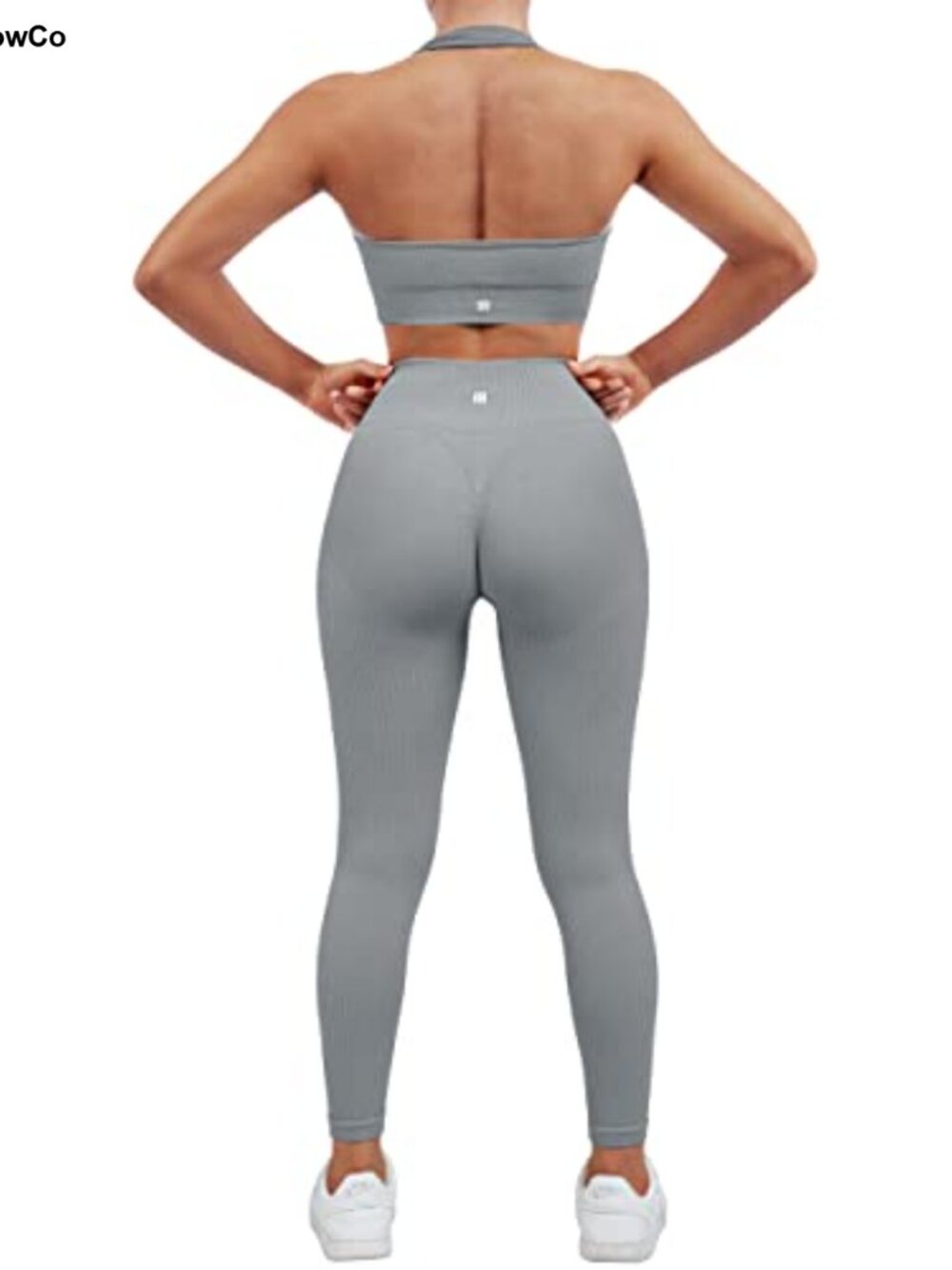 Seamless Ribbed Workout Set Backless Sports Bra Biker Shorts
